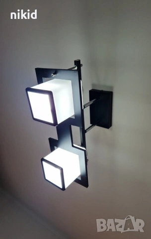 Полилей абажур квадратен квадрати Aramis Пендел с дървени лампи квадрат 2x E27 черно и бял, снимка 2 - Лампи за таван - 53059350