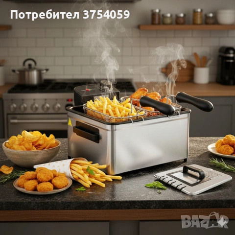 Фритюрник Cheffinger CF-EDP5.0 – 5L, 2000W, неръждаема стомана, 3 кошници, регулируема температура