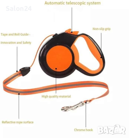 Автоматичен повод за куче 6 метра, до 50 кг., светлоотразителен, снимка 2 - За кучета - 52287471