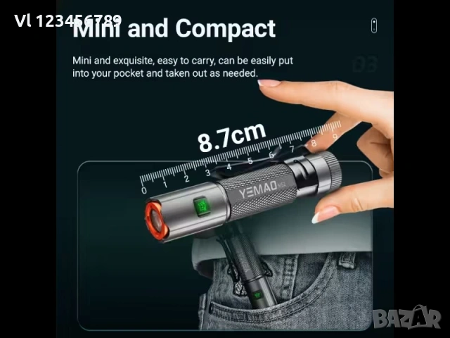 Прожектор YEMAO YM-M52 – компактен, супер ярък, снимка 3 - Къмпинг осветление - 53434267