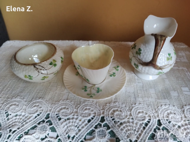 Комплект ръчно рисувани съдове Belleek Ирландия - 2, снимка 8 - Антикварни и старинни предмети - 53656456