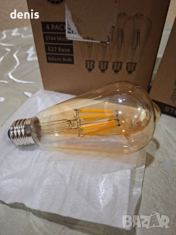 Нови 4броя Енергоспестяващи Ретро Крушки, B22 ST64 Декоративни LED, 2700K Топла Светлина, снимка 6 - Антикварни и старинни предмети - 52840387