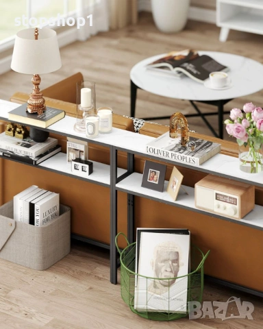 VASAGLE 2-етажна конзолна маса за коридор, мраморно бяло и мастилено черно, снимка 4 - Етажерки - 53860781