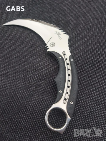 Дизайнерски карамбит Todd Begg с кания от телешки бланк, снимка 3 - Ножове - 50668417