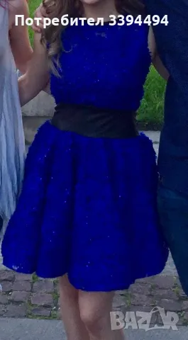 Официална тъмно синя къса рокля с тюл, снимка 4 - Рокли - 50100374