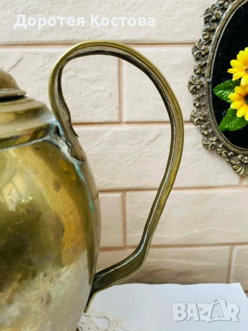 Голям месингов чайник от Англия с порцелан на капака, снимка 8 - Антикварни и старинни предмети - 53577942