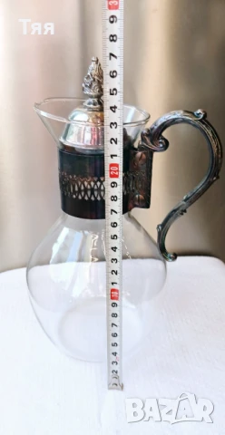 Винтидж стъклена кана с метална дръжка и капак , снимка 12 - Антикварни и старинни предмети - 51244523