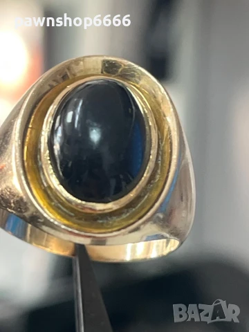 Златен пръстен 14 карата ръчна изработка с черен оникс, снимка 4 - Пръстени - 50653300
