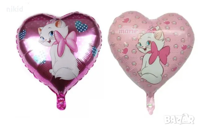 2 вида Коте Мари Marie сърце фолио фолиев балон хелий и въздух парти