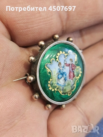 Сребърна брошка с guilloche enamel., снимка 6 - Колиета, медальони, синджири - 53709844