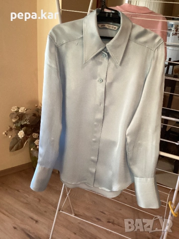 ZARA Сатенена риза S  разчер,млечно  небесно синьо, снимка 7 - Ризи - 53580618
