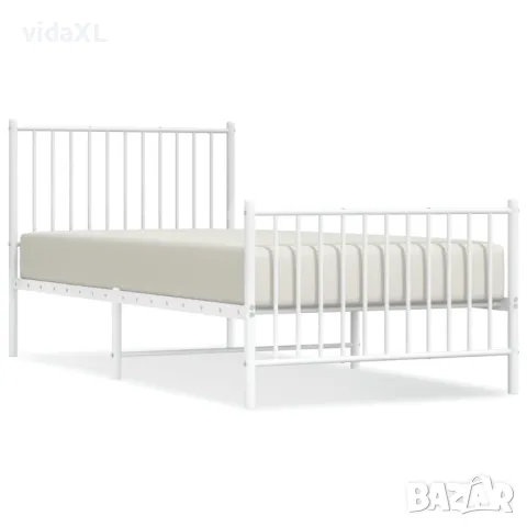 vidaXL Метална рамка за легло с горна и долна табла, бяла, 90x200 см(SKU:350942), снимка 1 - Спални и легла - 49539208