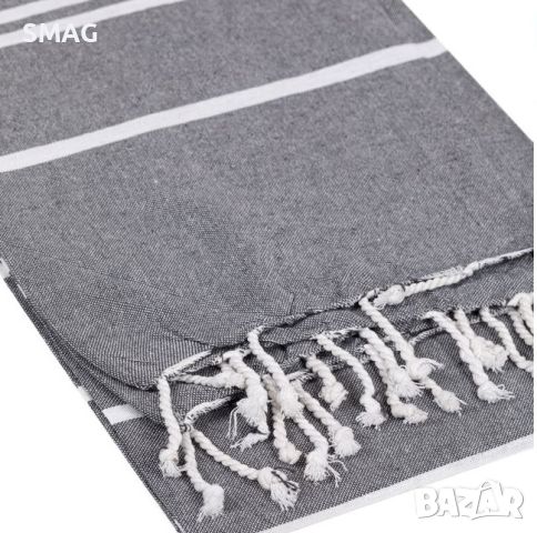 Плажна кърпа (хавлия) от памук сиво бяло райе 160x90 см, снимка 2 - Други - 46370839