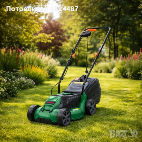 Електрическа косачка за трева 1600W – Лека и мощна, 32 см ширина, 30L кош, 3 нива на косене