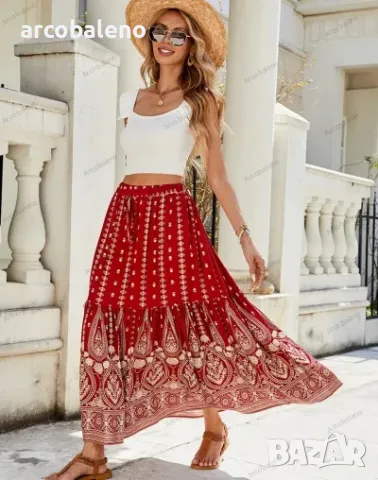 Дамска бохемска празнична пола с висока талия, 3цвята , снимка 6 - Поли - 49623203
