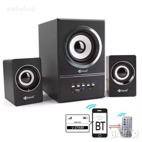 Тонколони Kisonli U-2700BT, Bluetooth, 5W+3W*2, USB, Черен, снимка 1 - Тонколони - 46585877