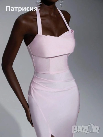 Чисто нова Елегантна, официална, дълга розова рокля с цепка, размер L  Л, еластан, за бал или сватба, снимка 5 - Рокли - 54220312