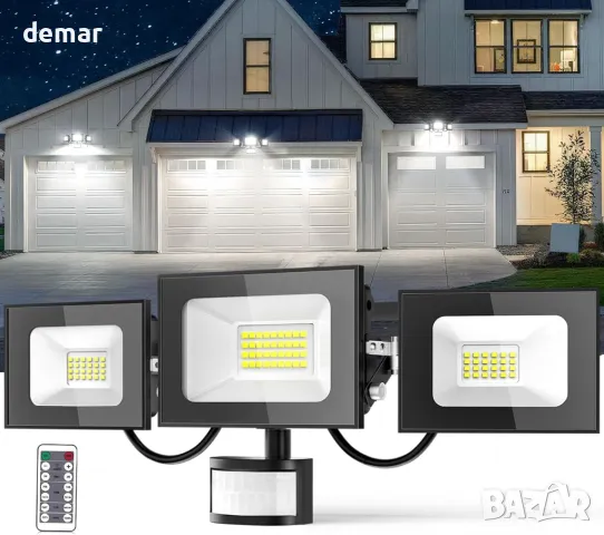Охранителна лампа Bellanny, външна, сензор за движение, дистанционно - 100W 10000LM, снимка 1 - Външни лампи - 49515124