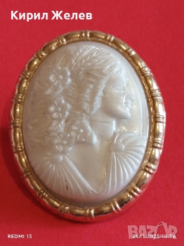 Брошка КАМЕЯ с релефна резба СЕДЕФ Викториански стил 50954