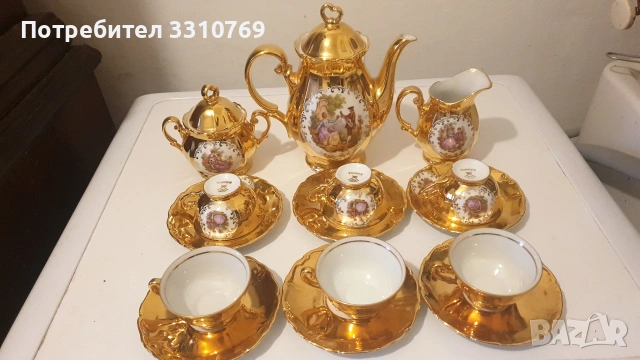 Луксозен немски порцеланов позлатен сервиз за кафе от Бавария. 
