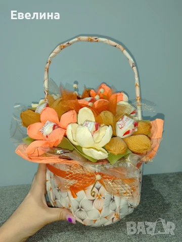 Кошница с 9 бонбони за подарък около 40 см висока, снимка 3 - Други - 51251531