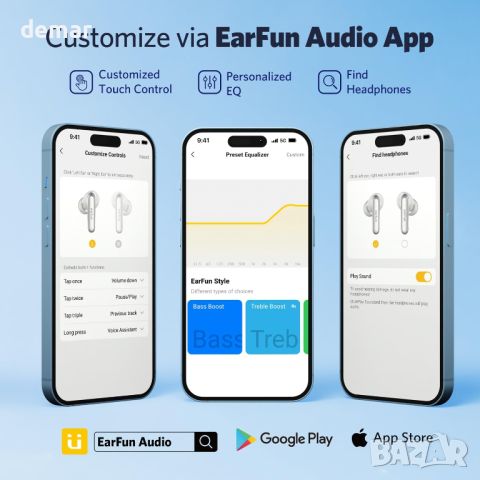EarFun Wireless Earbuds Air 2, Bluetooth 5.3 слушалки с Hi-Res звук, LDAC, 4 ENC, IPX7, 40 часа, бял, снимка 6 - Безжични слушалки - 45983077