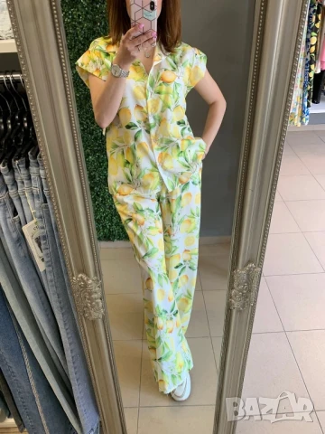 дамски комплект с лимони риза и панталон , снимка 2 - Комплекти - 50873671