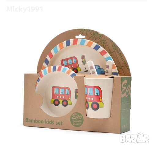 Бамбуков комплект за хранене от 5 части , снимка 2 - Прибори, съдове, шишета и биберони - 52828587