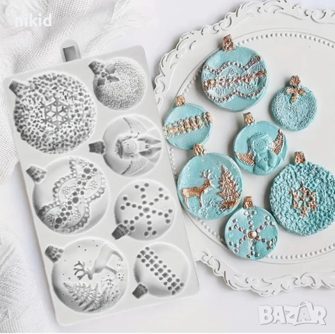 7 декорирани коледни топки коледна топка Играчка за елха украса силиконов молд форма фондан декор , снимка 5 - Форми - 52530262