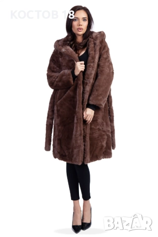 Зимно дамско дълго палто 4253 кафяв/сив/черен, снимка 15 - Якета - 51957816