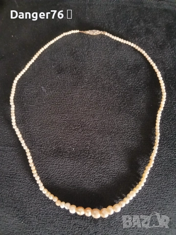 Стара перлена огърлица от естествени перли със златна закопчалка  и диаманти