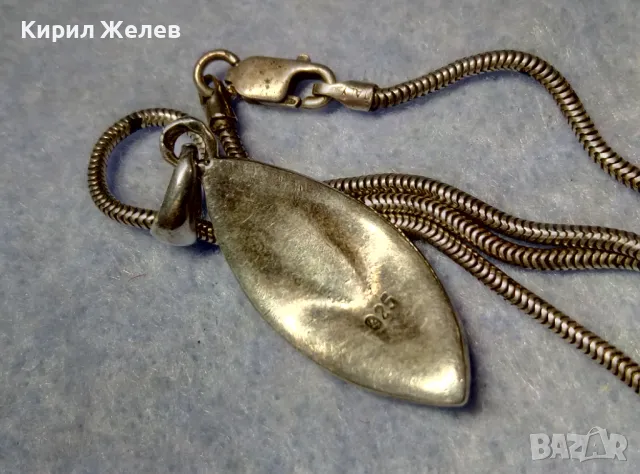 СТИЛНО СРЕБЪРНО КОЛИЕ с ЛИСТОВИДЕН СЕДЕФЕН СРЕБЪРЕН МЕДАЛЬОН СРЕБРО 925 ФИНА РЪЧНА АРТ РАБОТА 49787, снимка 3 - Колиета, медальони, синджири - 49885908