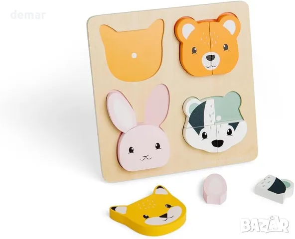 Монтесори Bigjigs Toys Пъзел от 10 части, горски жимотни, за деца над 1 година