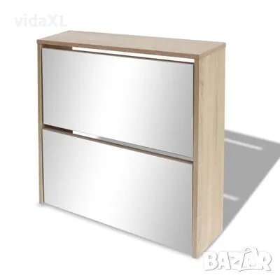 vidaXL Шкаф за обувки с двойно огледало, дъб, 63x17x67 cм(SKU:243045), снимка 3 - Шкафове - 49062907