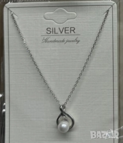 Елегантно сребърно колие с перлена висулка, снимка 3 - Колиета, медальони, синджири - 51926428