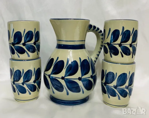 Art Pottery Blue Pitcher Set, Osterr Edel Keramic,  Арт керамика к-т Gollhammer ceramics GK Austria, снимка 12 - Антикварни и старинни предмети - 47221999