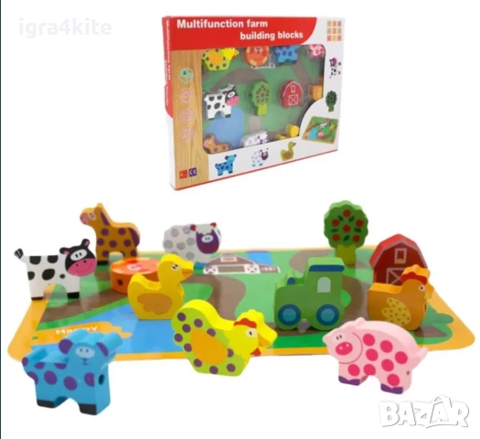 Комплект Наниз от дървени животни и коли в 2 модела с връв и постелка, снимка 4 - Образователни игри - 26155869