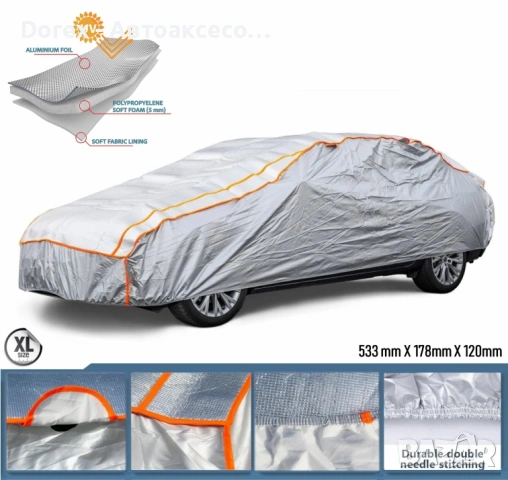 Водоустойчиво покривало против градушка с алуминиево покритие за автомобил – различни размери, снимка 2 - Аксесоари и консумативи - 53606599