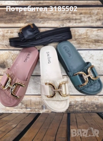 Луксозни дамски чехли с елегантни златисти елементи, снимка 4 - Чехли - 51526104