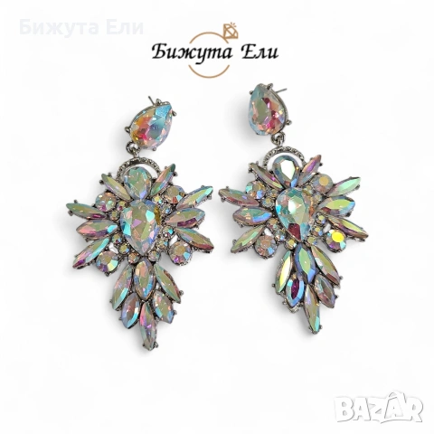 Официални обеци с кристали в цвят хамелеон , снимка 2 - Обеци - 53896306