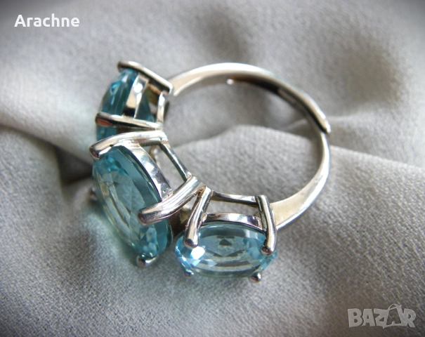 Сребърен пръстен с аквамарини от DAVERIVICENZA AREZZO, снимка 5 - Пръстени - 51702693