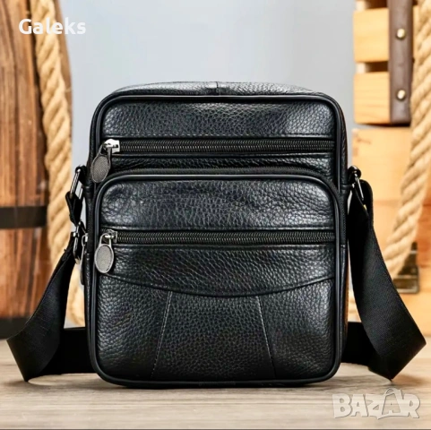 Мъжки ежедневни черни чантички NIUCUNZH* Класически и удобни - естест. кожа!