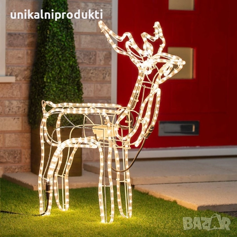 3D LED коледни еленчета 120 см с въртяща глава, топла и студено бяла светлина, флаш ефект, IP65