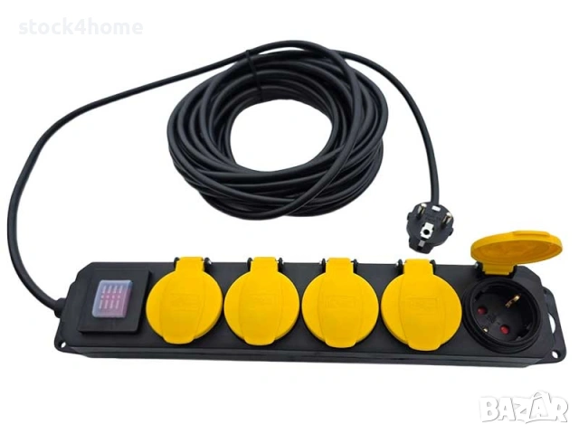 Външен Разклонител ALIEN с Ключ и 5 гнезда, 10/20/30m, IP44, 220VAC, 3x1,5mm2