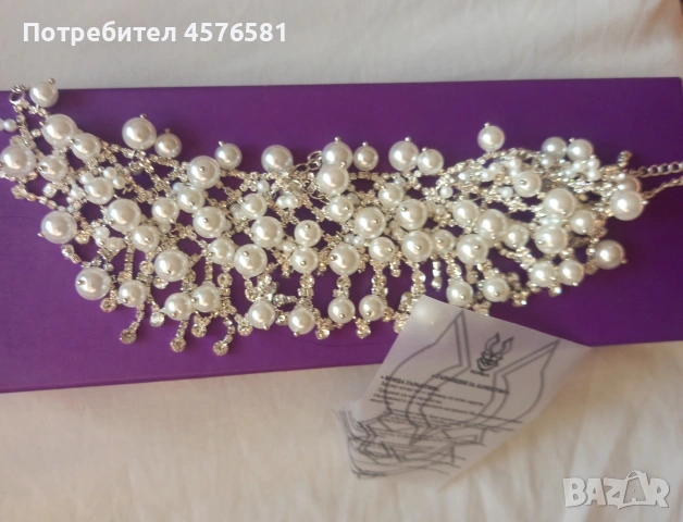 колие-чокър сребро перли камъни Сваровски сертификат