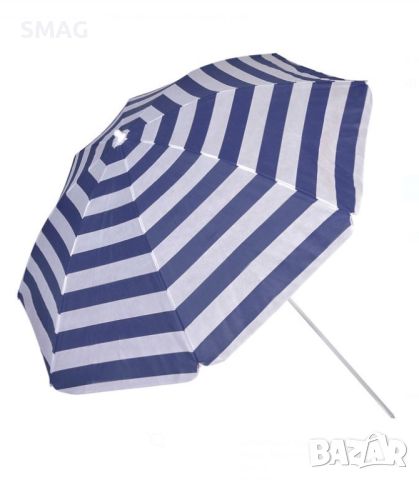 Плажен чадър синьо бяло на райе 1.80м, снимка 1 - Други - 46292701