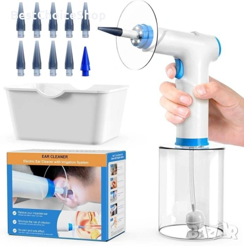 Комплект за почистване на уши, 1800 mAh, 500 ml, бял/син