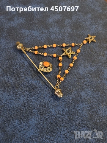 Антична сребърна брошка с диамантена паста и корал, викториански, снимка 9 - Други - 53885627