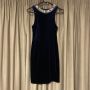 Тъмно синя рокля с камъни, плюш, S, снимка 1 - Рокли - 45078954