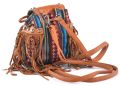 Дамска чанта тип раничка декорирана с ресни в кафяв цвят, снимка 4